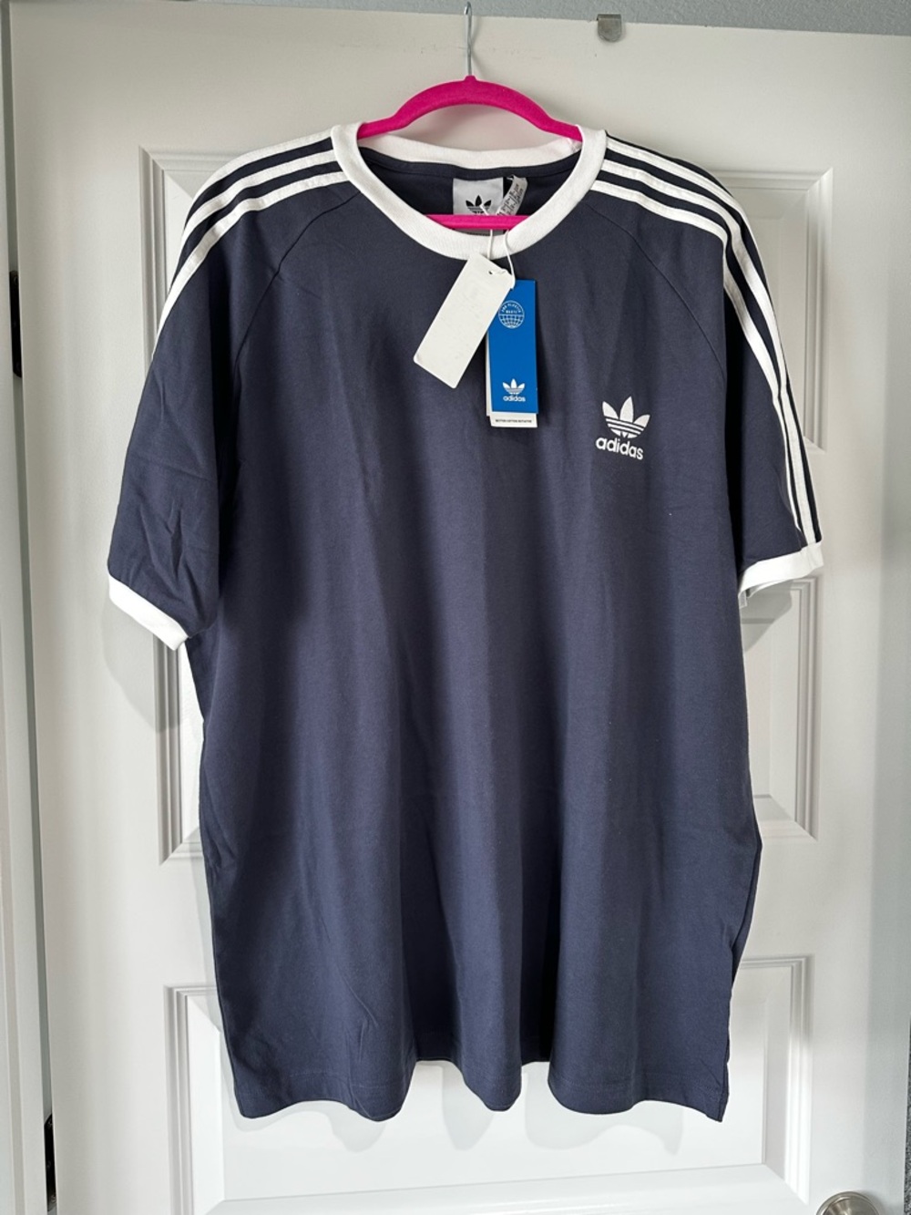 Adidas Navy Short Sleeve Trefoil Tee with White Stripes
